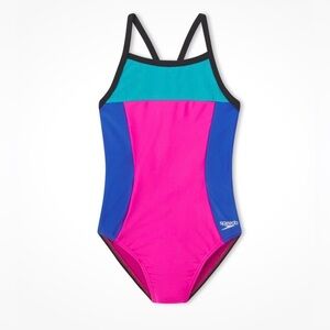 Speedo Vibe Women's Colorblock Propel Back Swimsuit Flare Pink Size 34 NwT